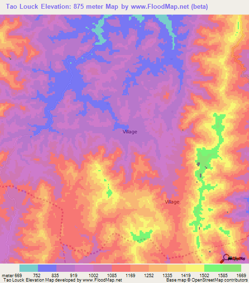 Tao Louck,Laos Elevation Map