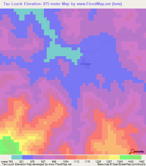 Tao Louck,Laos Elevation Map