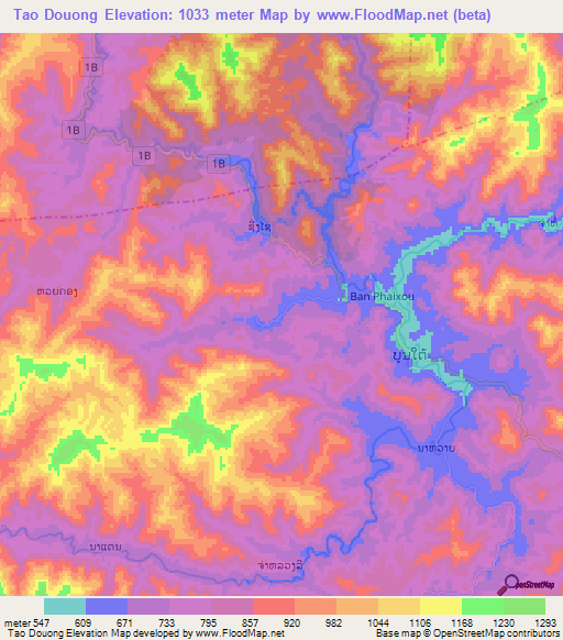 Tao Douong,Laos Elevation Map