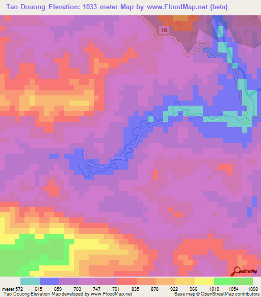 Tao Douong,Laos Elevation Map