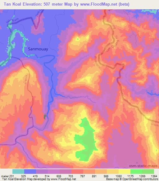 Tan Koal,Laos Elevation Map