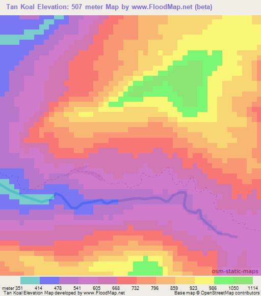 Tan Koal,Laos Elevation Map