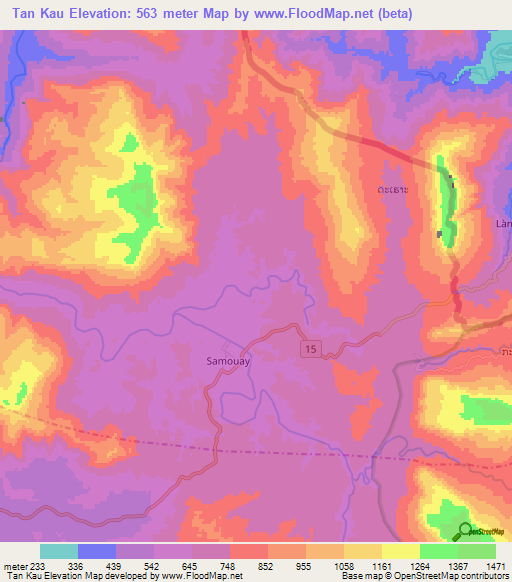 Tan Kau,Laos Elevation Map