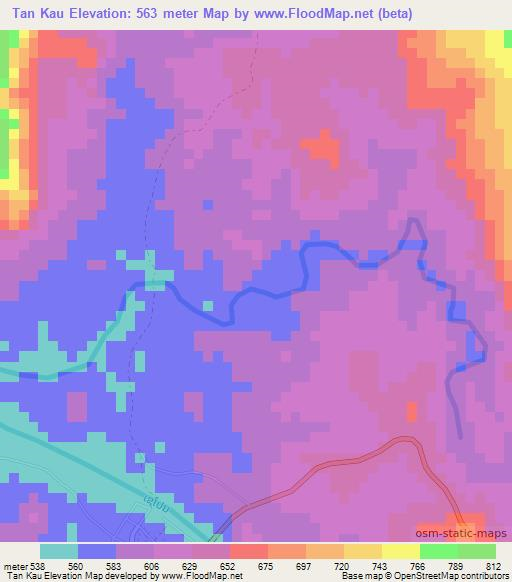 Tan Kau,Laos Elevation Map