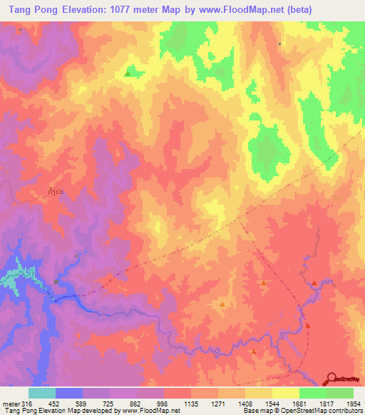 Tang Pong,Laos Elevation Map