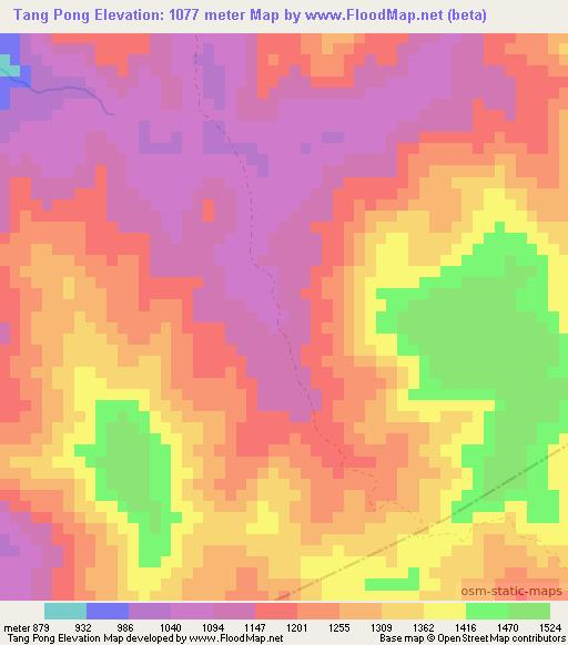 Tang Pong,Laos Elevation Map