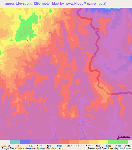 Tangor,Laos Elevation Map