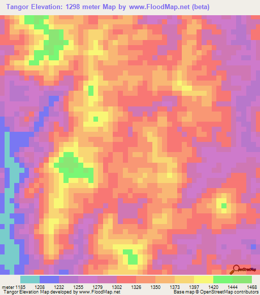 Tangor,Laos Elevation Map