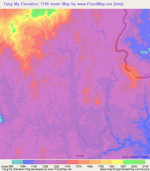 Tang My,Laos Elevation Map