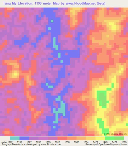 Tang My,Laos Elevation Map