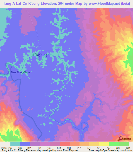 Tang A Lai Co R'beng,Laos Elevation Map