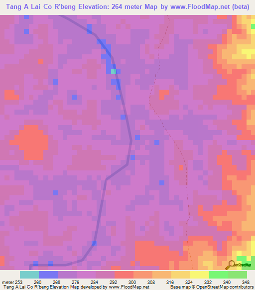 Tang A Lai Co R'beng,Laos Elevation Map