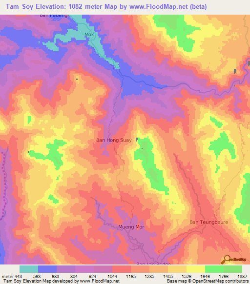 Tam Soy,Laos Elevation Map