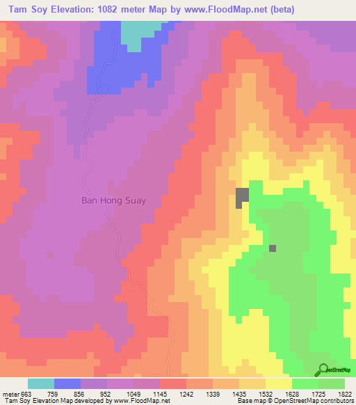 Tam Soy,Laos Elevation Map