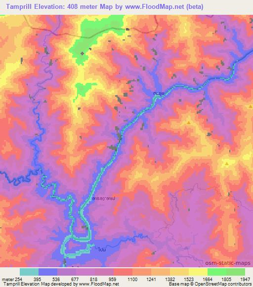 Tamprill,Laos Elevation Map