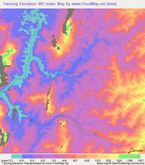 Tamong,Laos Elevation Map