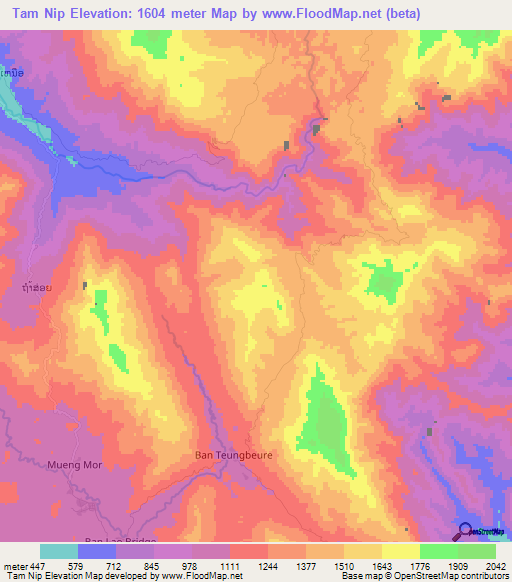 Tam Nip,Laos Elevation Map