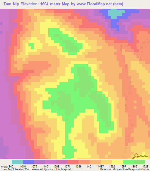 Tam Nip,Laos Elevation Map