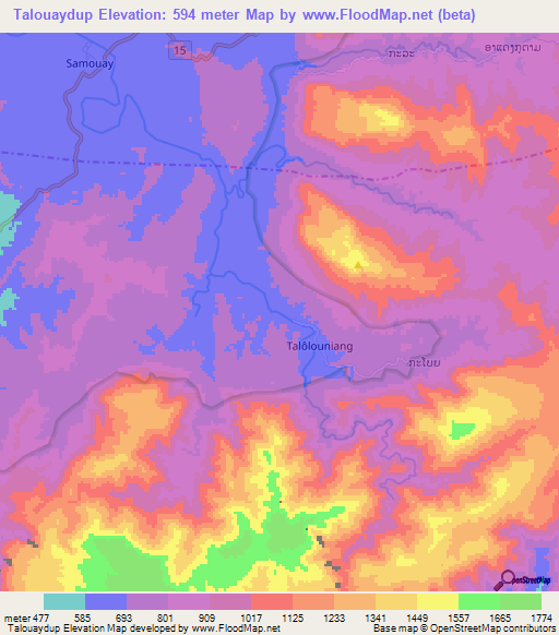 Talouaydup,Laos Elevation Map