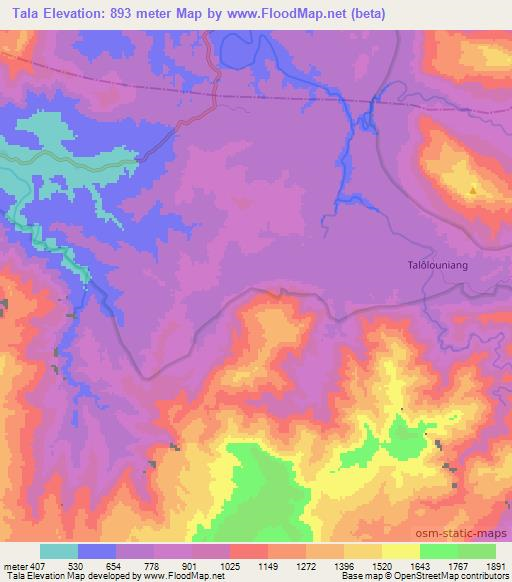 Tala,Laos Elevation Map