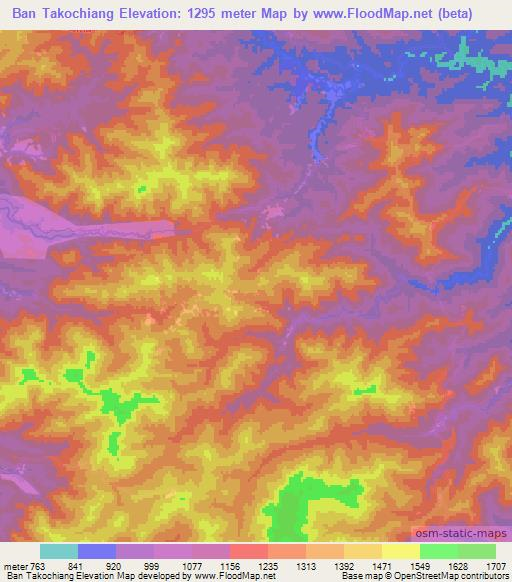 Ban Takochiang,Laos Elevation Map