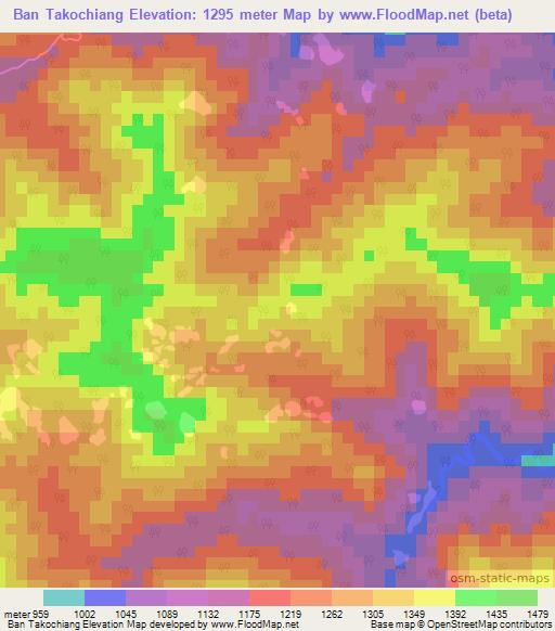 Ban Takochiang,Laos Elevation Map