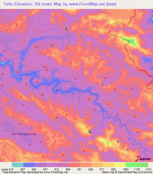 Taile,Laos Elevation Map