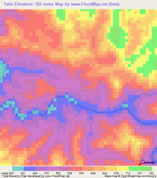 Taile,Laos Elevation Map