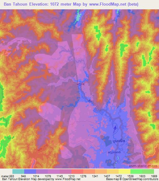 Ban Tahoun,Laos Elevation Map