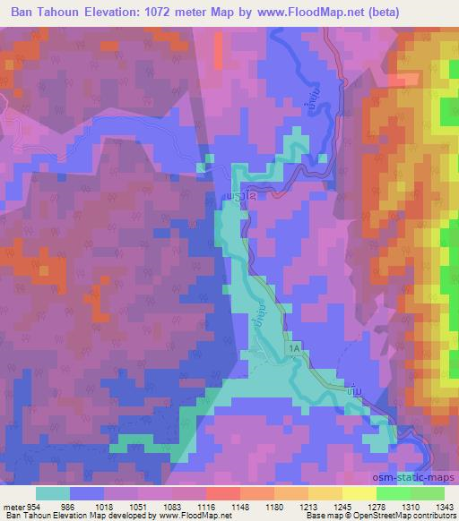 Ban Tahoun,Laos Elevation Map