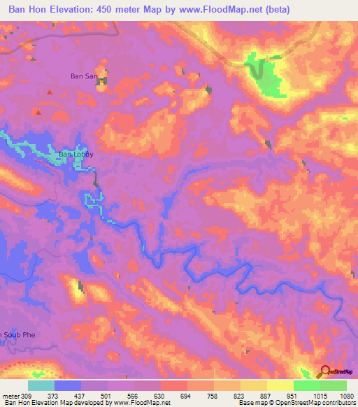 Ban Hon,Laos Elevation Map