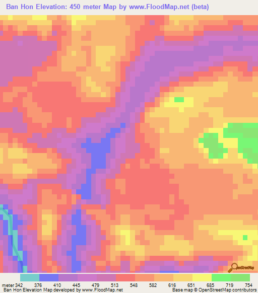 Ban Hon,Laos Elevation Map