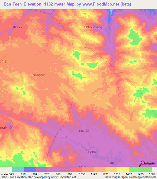 Ban Taen,Laos Elevation Map