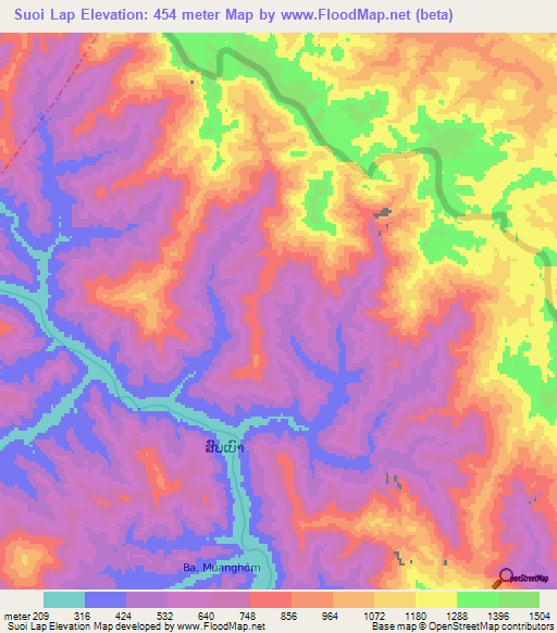 Suoi Lap,Laos Elevation Map