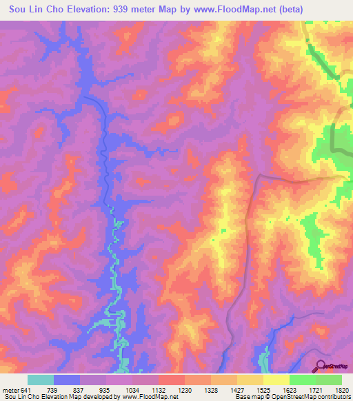 Sou Lin Cho,Laos Elevation Map