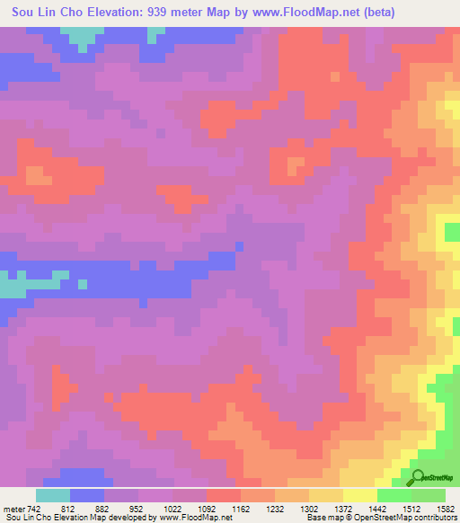 Sou Lin Cho,Laos Elevation Map