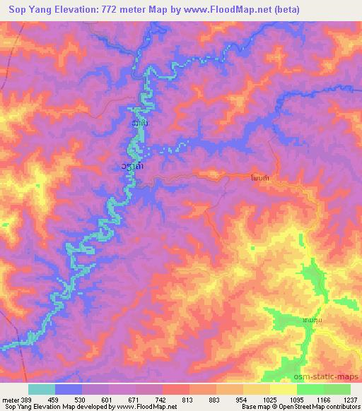 Sop Yang,Laos Elevation Map