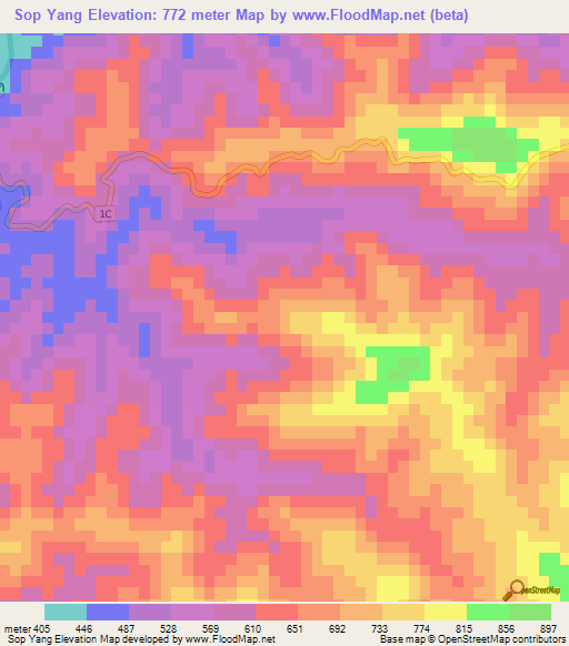 Sop Yang,Laos Elevation Map