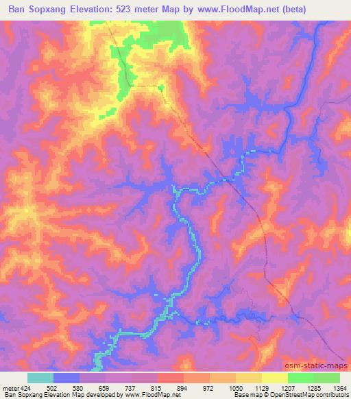 Ban Sopxang,Laos Elevation Map