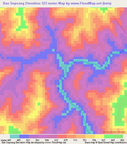 Ban Sopxang,Laos Elevation Map