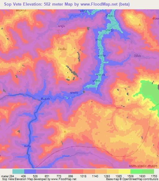 Sop Vete,Laos Elevation Map