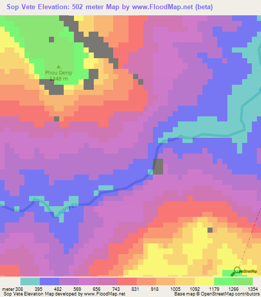 Sop Vete,Laos Elevation Map