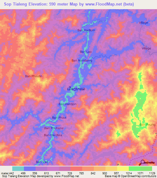 Sop Tialeng,Laos Elevation Map