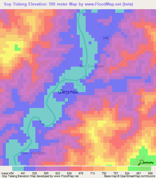 Sop Tialeng,Laos Elevation Map