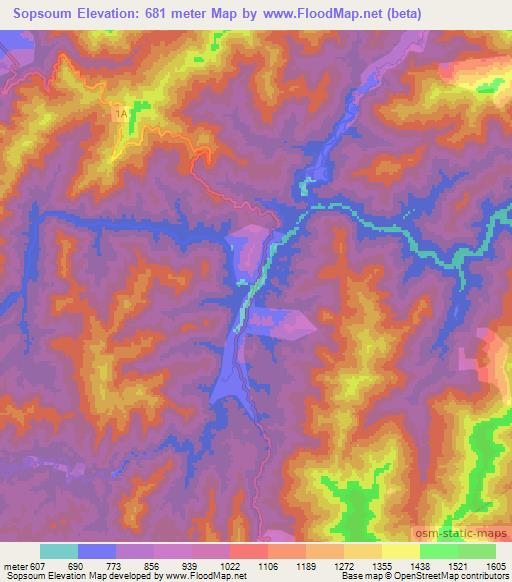 Sopsoum,Laos Elevation Map