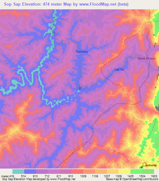 Sop Sap,Laos Elevation Map