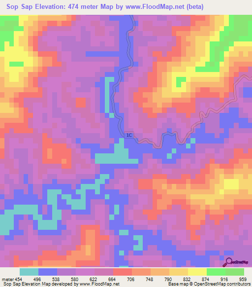 Sop Sap,Laos Elevation Map