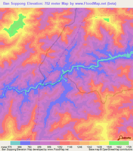 Ban Soppong,Laos Elevation Map