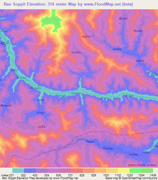 Ban Soppit,Laos Elevation Map