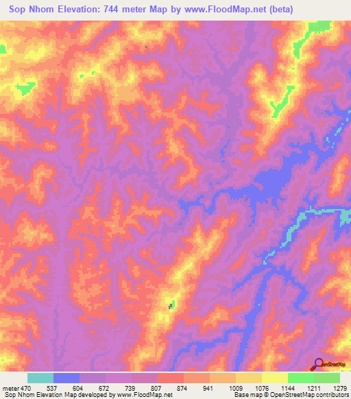 Sop Nhom,Laos Elevation Map